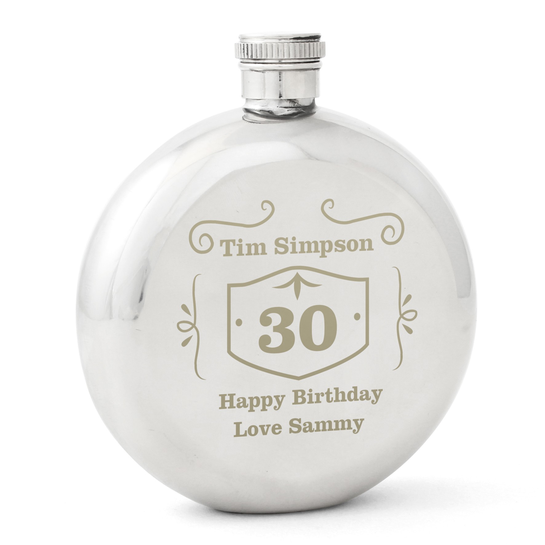 Engraved Classic Whisky Round Hip Flask
