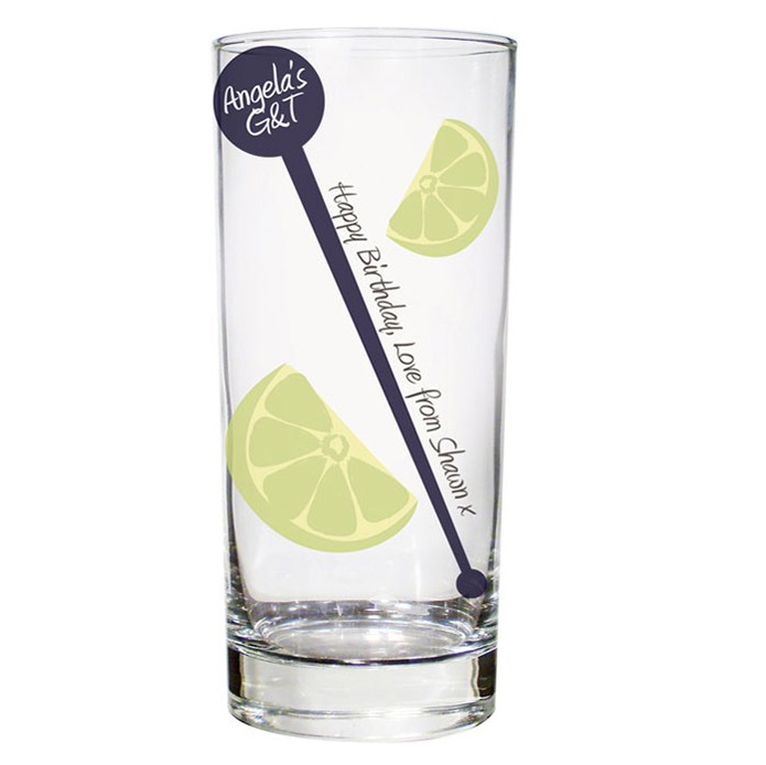 Personalised Lime & Stirrer Hi Ball Glass