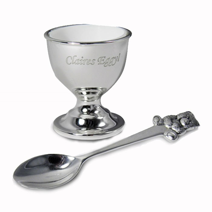 Engraved Silver Egg Cup & Spoon