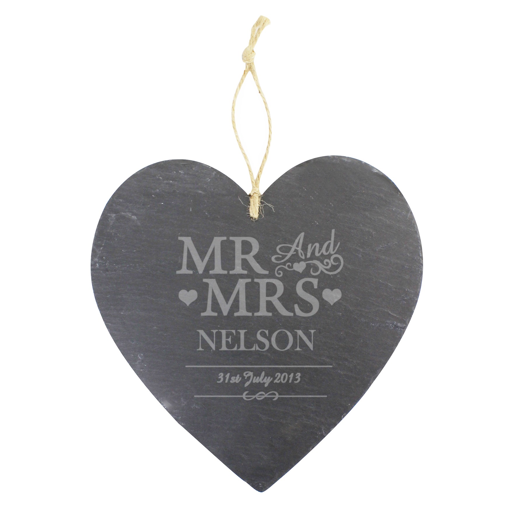 Engraved Mr & Mrs Slate Heart